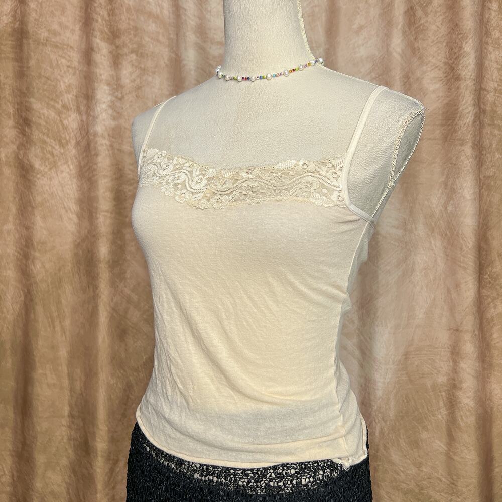 Y2K Wet Seal Floral Lace Beaded Sequin Cami Tank Top V Neck Soft Girl Coquette